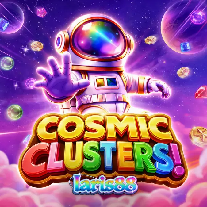Tampilan visual slot Cosmic Clusters dengan tema luar angkasa dan grid 6x6